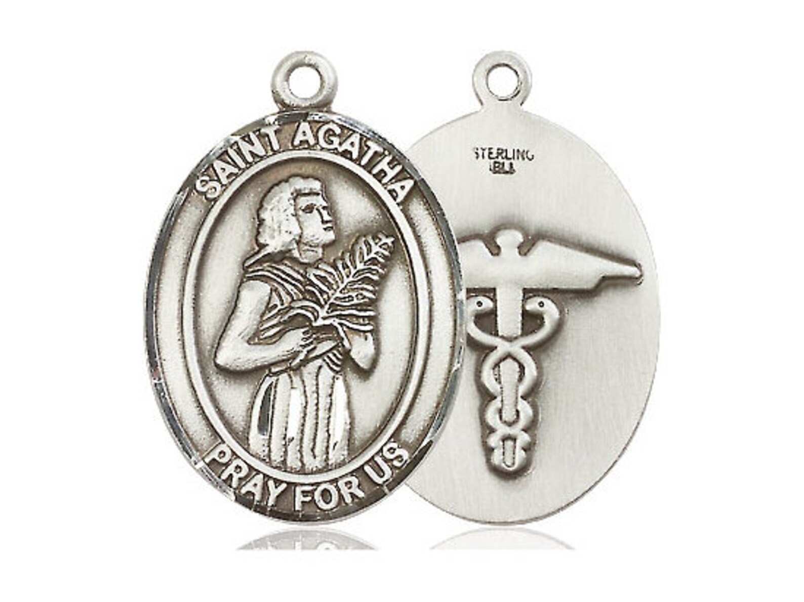 St Agatha Nurse Sterling Silver Pendant on a 24 Inch Light Rhodium ...