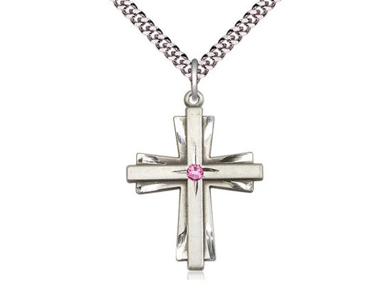 Silverplated Swarovski Pink Crystal Encrusted Cross Pendant