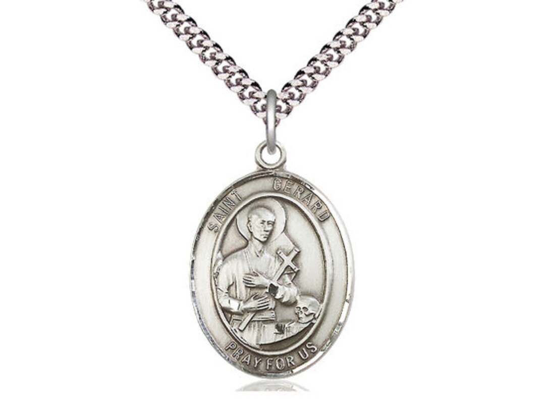 St Gerard Majella Sterling Silver Pendant on a 24 Inch Light Rhodium ...