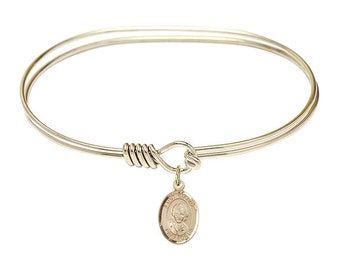 Saint Gianna Beretta Molla 14kt Gold Filled Charm on a 7 inch Oval Eye Hook Hamilton Gold Bangle Bracelet