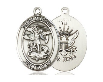 St Michael Navy Sterling Silver Pendant (NO CHAIN)