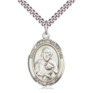 St James the Lesser Sterling Silver Pendant on a 24 inch Light Rhodium Heavy Curb Chain.