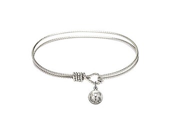 7 inch Oval Eye Hook Bangle Bracelet with a St Catherine of Sweden charm. 