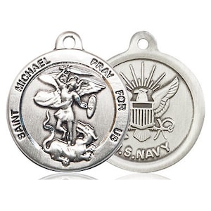 St Michael Navy Sterling Silver Pendant on a 24 Inch Light Rhodium ...