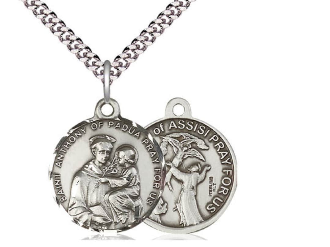 Saint Anthony / Saint Francis of Assisi Sterling Silver Pendant on a 24 ...