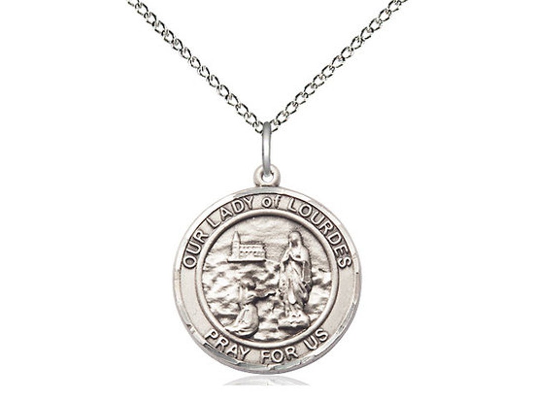 Our Lady of Lourdes Sterling Silver Pendant on a 18 Inch Sterling ...
