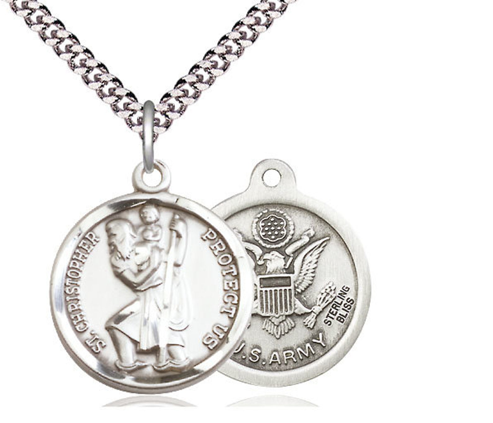 St Christopher Army Sterling Silver Pendant on a 24 Inch Light Rhodium ...