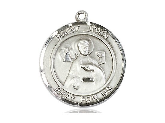 St John the Apostle Sterling Silver Pendant on a 24 Inch Light Rhodium ...