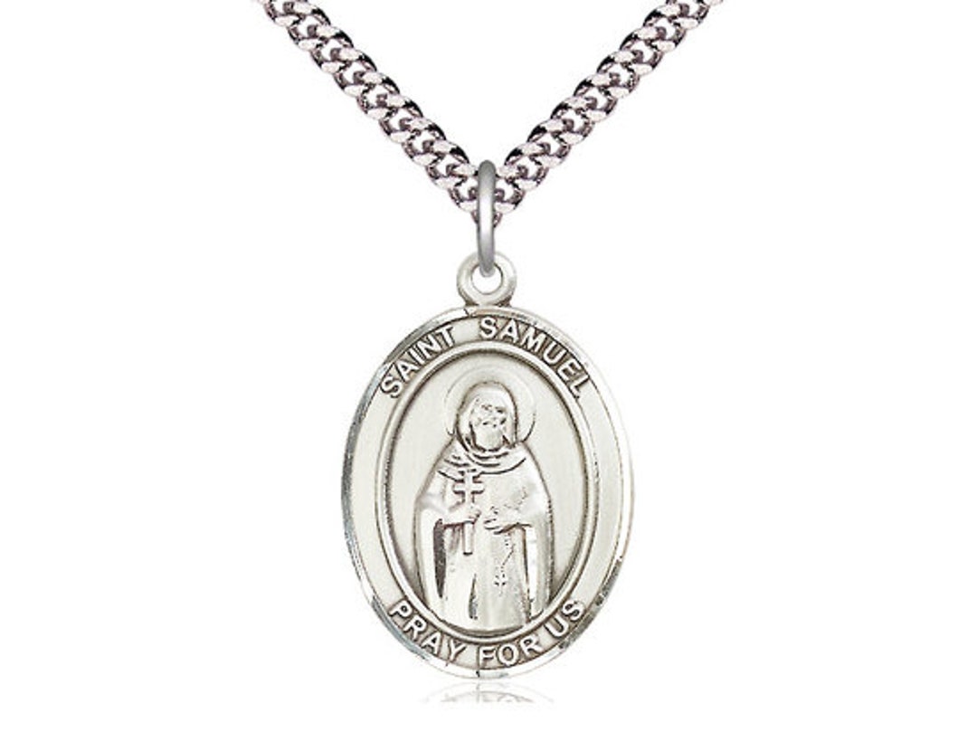 St Samuel Sterling Silver Pendant on a 24 Inch Light Rhodium Heavy Curb ...