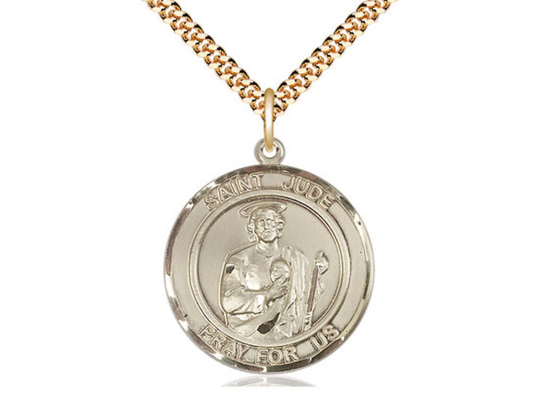 St Jude Pendant on a 24 Inch Gold Plated Heavy Curb Chain. - Etsy