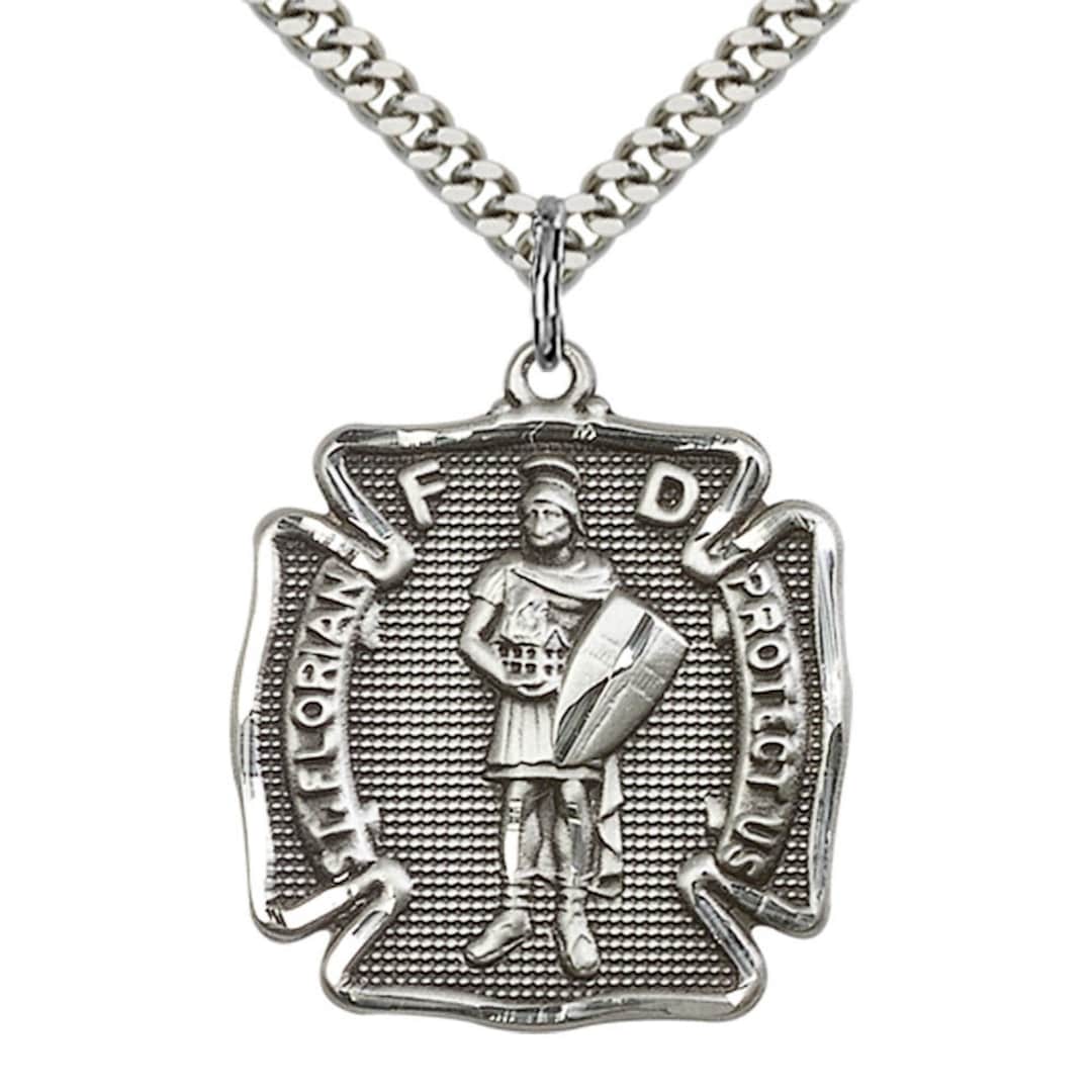 St Florian Sterling Silver Pendant on a 24 Inch Light Rhodium Heavy ...