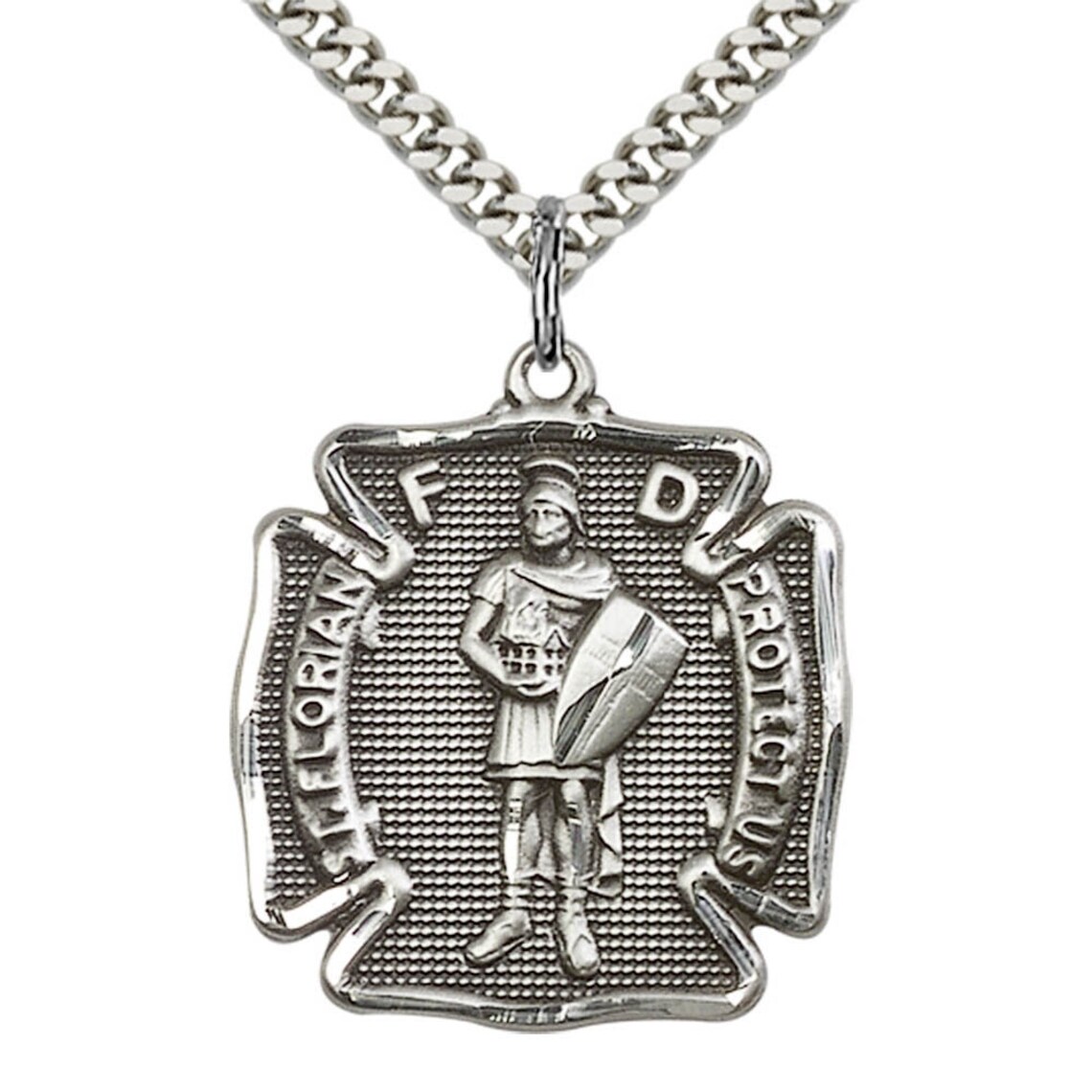 St Florian Sterling Silver Pendant on a 24 Inch Light Rhodium Heavy ...