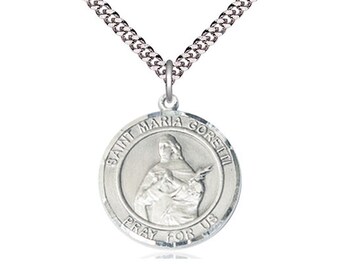 St Maria Goretti Sterling Silver Pendant on a 24 inch Light Rhodium Heavy Curb Chain.