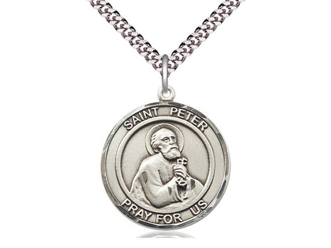 St Peter the Apostle Sterling Silver Pendant on a 24 Inch Light