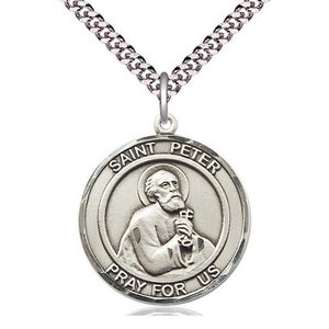 St Peter the Apostle Sterling Silver Pendant on a 24 inch Light Rhodium Heavy Curb Chain.