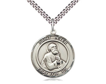 St Peter the Apostle Sterling Silver Pendant on a 24 inch Light Rhodium Heavy Curb Chain.