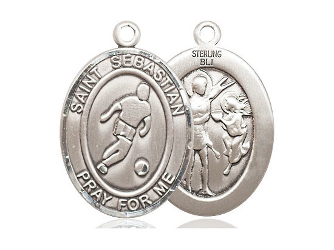 St Sebastian Soccer Sterling Silver Pendant on a 24 Inch Light Rhodium ...