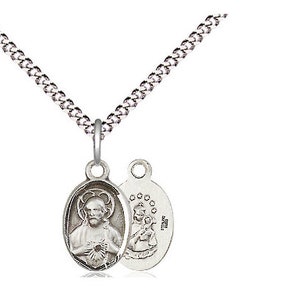 Sterling Silver Scapular Pendant on a 18 inch Light Rhodium Light Curb Chain.