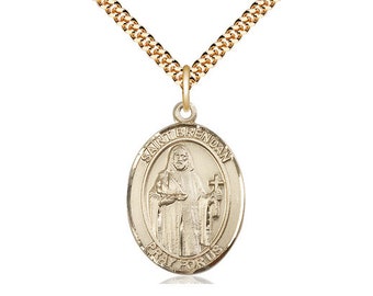 St Brendan the Navigator 14kt Gold Filled Pendant on a 24 inch Gold Plate Heavy Curb Chain.