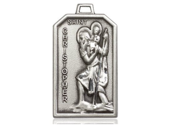 St Christopher Sterling Silver Pendant on a 24 Inch Light Rhodium Heavy ...