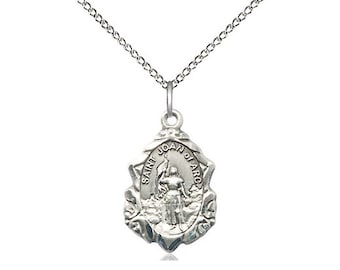 St Joan of Arc  Sterling Silver Pendant on a 18 inch Sterling Silver Light Curb Chain.
