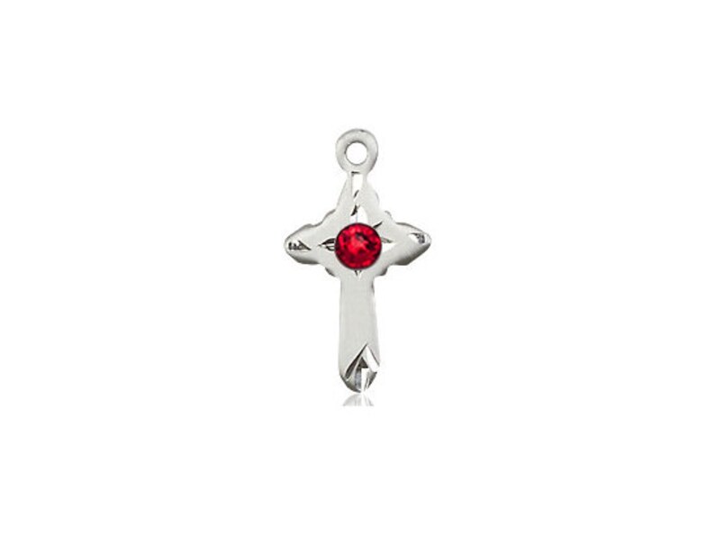 Sterling Silver Cross Pendant With a 3mm Ruby Swarovski Stone on a 18 ...