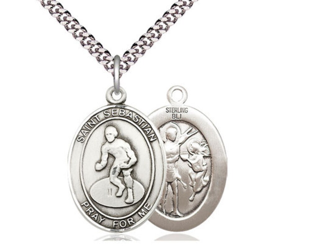 St Sebastian Wrestling Sterling Silver Pendant on a 24 Inch Light ...
