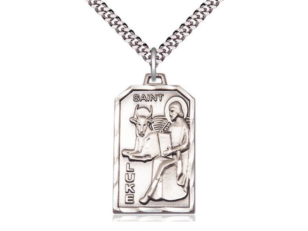 St Luke the Apostle Sterling Silver Pendant on a 24 Inch Light Rhodium ...