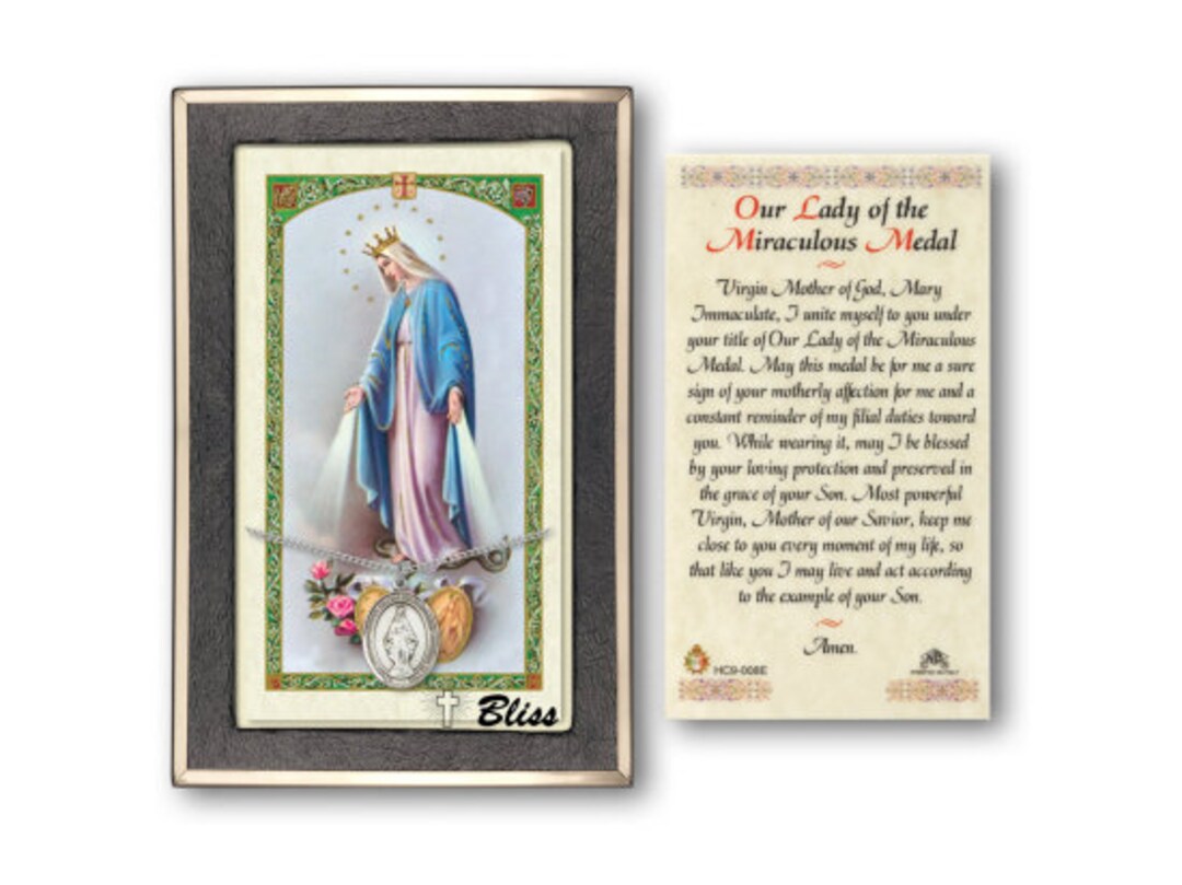 Religious Medal on a 18 Inch Lite Curb Chain With Prayer Card