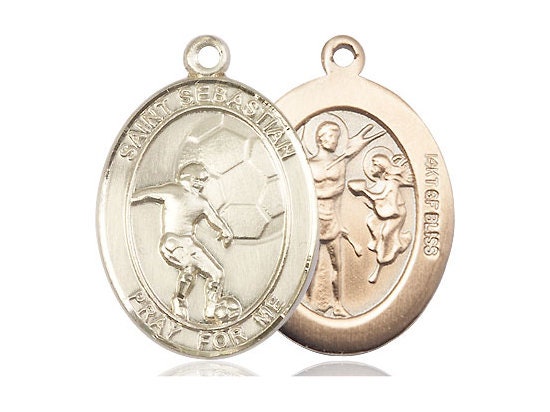 St Sebastian Soccer Pendant on a 24 Inch Gold Plated Heavy Curb Chain ...