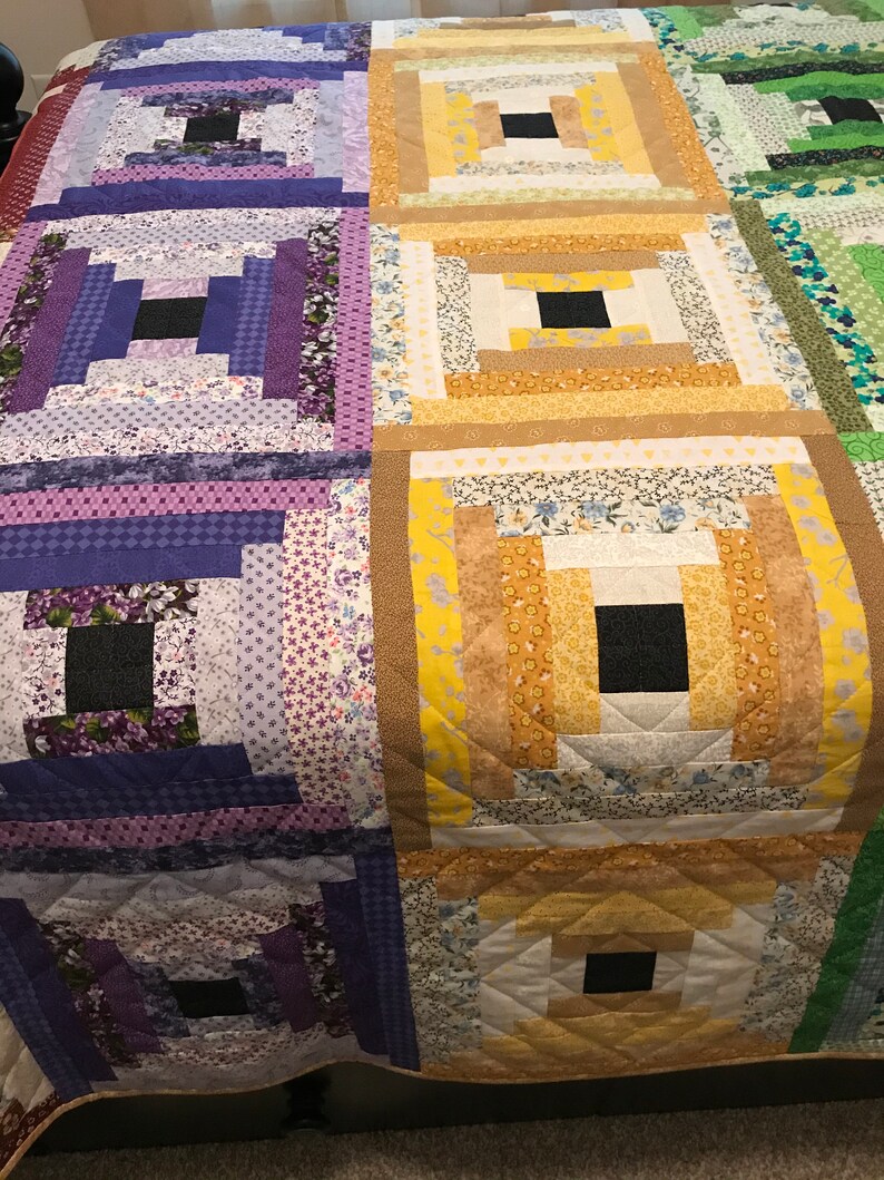 Colorful Patchwork Quilt Courthouse steps design Etsy