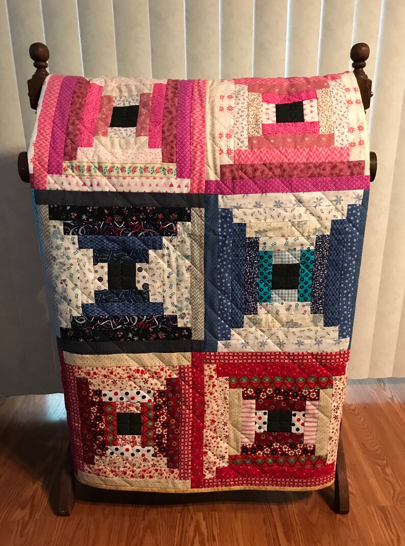 Colorful Patchwork Quilt Courthouse steps design Etsy