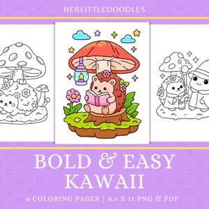 Bold and Easy Kawaii Coloring Pages, Coloring Pages For Adults, Coloring Pages, Instant Download, Cute Coloring Book, Kawaii Printable