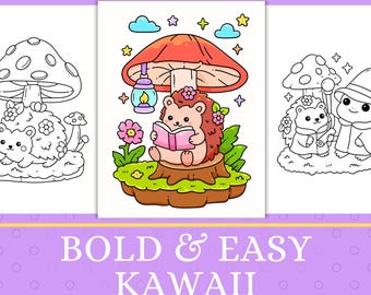 Bold and Easy Kawaii Coloring Pages, Coloring Pages For Adults, Coloring Pages, Instant Download, Cute Coloring Book, Kawaii Printable