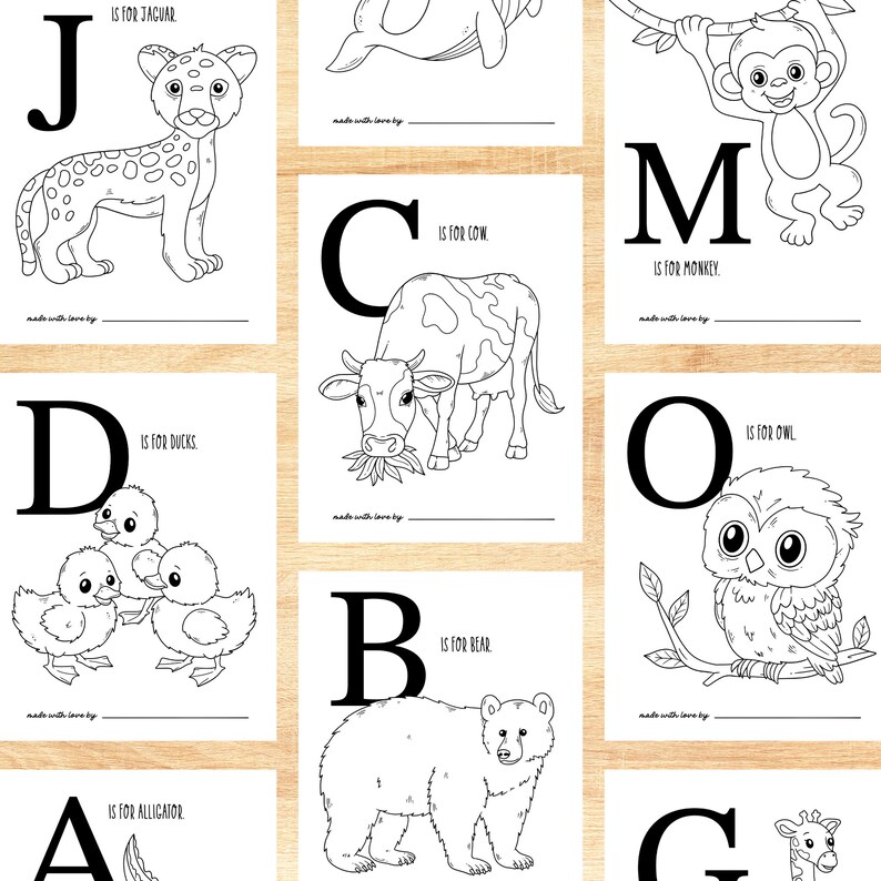 ABC Baby Shower Coloring Pages, Coloring Pages, Digital Prints, Instant Downloads, Animal Alphabet Coloring Pages, Baby Shower Game