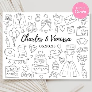 Personalised Wedding Coloring Page, Wedding Activities for Kids, Wedding Activity Sheet, Coloring for Kids, Canva Template, Instant Download