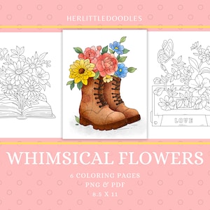 Whimsical Flowers Coloring Page, Coloring Sheets, Coloring Pages For Adults, Coloring Pages, Fantasy, Instant Download, Floral Coloring Page