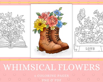 Whimsical Flowers Coloring Pages: Fantasy Floral Art (PNG & PDF)
