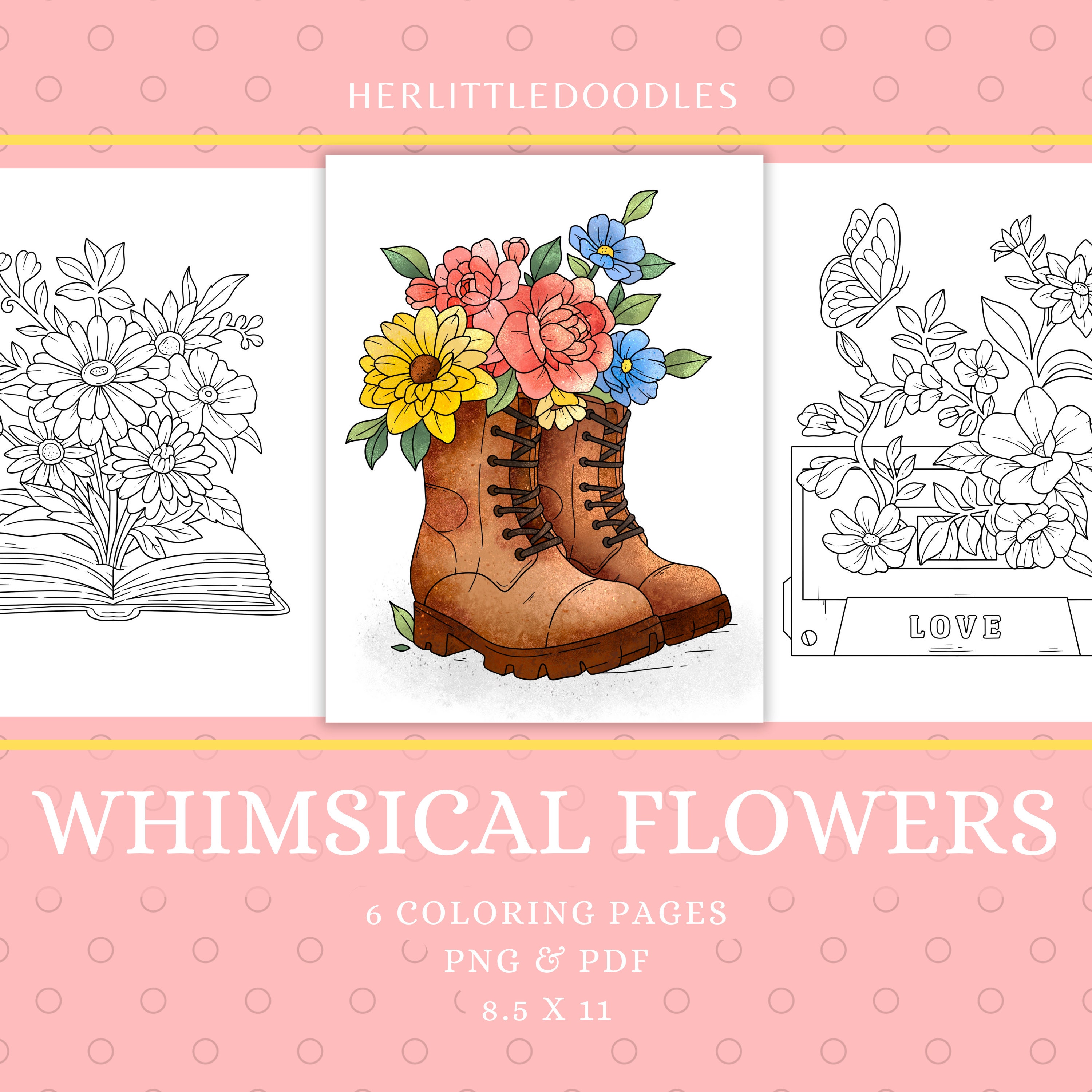 Whimsical Flowers Coloring Page, Coloring Sheets, Coloring Pages for ...