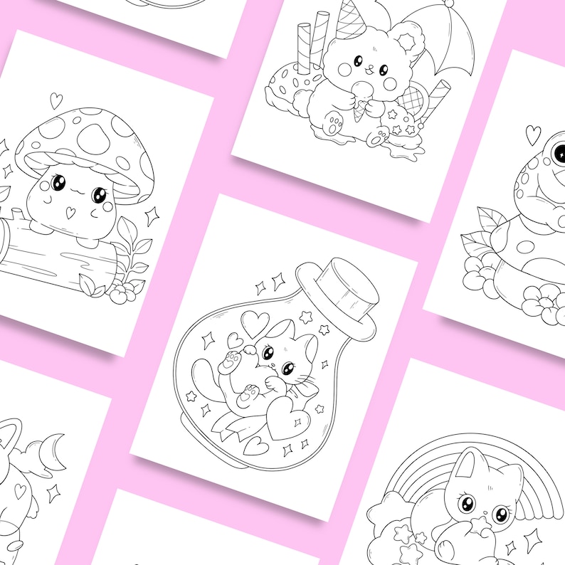 Kawaii Coloring Pages, Coloring Sheets, Coloring Pages For Adults, Coloring Pages, Instant Download, Cute Coloring Book, Kawaii Printable