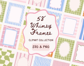 Hand Drawn Whimsical Frames SVG, Whimsical Ribbons and Frames – Clip Art Collection, Doodle Party Invitations, Editable Canva Design