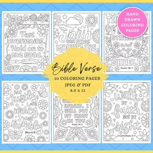 花の聖書の一節の塗り絵、塗り絵シート、大人向けの塗り絵、塗り絵、宗教学習、デジタルダウンロード