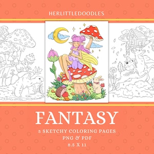 Mythische Fantasy Ausmalbilder für Erwachsene (PNG & PDF)