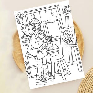 Cozy Girls Coloring Pages, Easy Printable PDF PNG, Hand-Drawn Pages for iPad, Procreate, Digital Coloring Pages, Cozy Girl Moments image 5