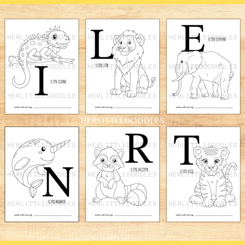 ABC Baby Shower Coloring Pages, Coloring Pages, Digital Prints, Instant Downloads, Animal Alphabet Coloring Pages, Baby Shower Game