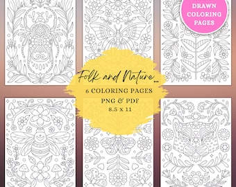 Folk And Nature Coloring Page, Coloring Sheets, Coloring Pages For Adults, Coloring Pages, Scandinavian, Instant Download, Hygge Pattern PNG