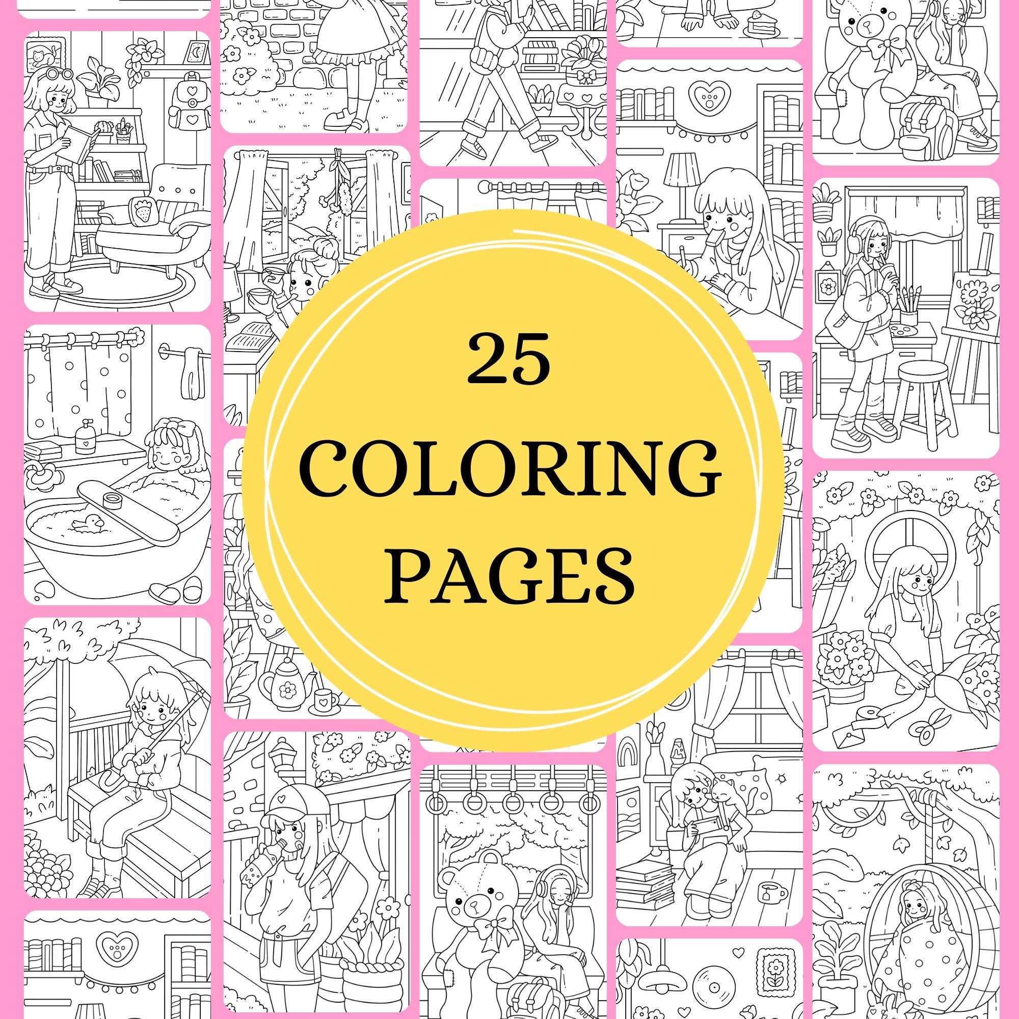 Cozy Girls at Home, Coloring Sheets, Coloring Pages, Instant Download