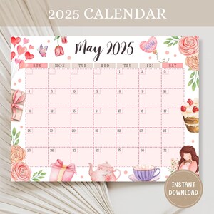 Calendario colorido 2025, planificador mensual 2025, calendario mensual elegante, calendario tamaño carta A4 IMPRIMIBLE, descarga digital de 12 meses