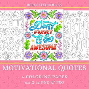 Páginas para colorear con frases motivacionales, páginas para colorear para adolescentes y adultos, página para colorear sobre salud mental, descarga instantánea de dibujos inspiradores para colorear.