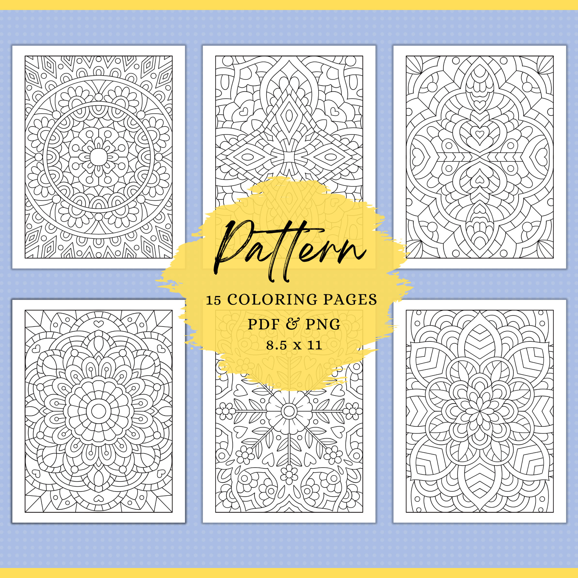 Pattern Coloring Pages for Adults – Mandala & Geometric Designs, Relaxing Digital Coloring, Instant Download - Image 1